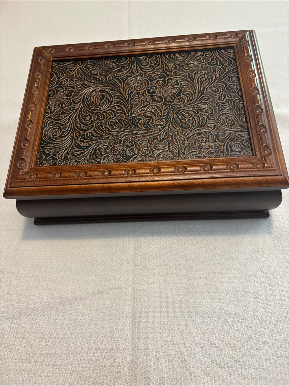 Wood and Embossed Leather Decorative Jewelry Box - Brown